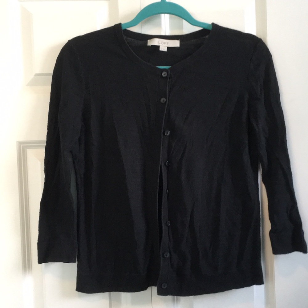 LOFT black textured cotton cardigan